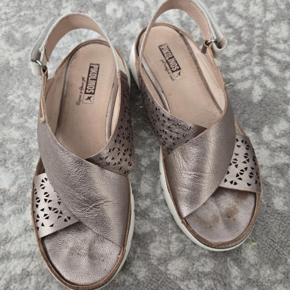 Pikolinos Mykonos sandals in metallic gunmetal sz 8.5 (eu 39)